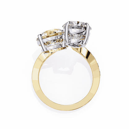 Pear and Round Cut Lab Grown Diamond Toi et Moi Engagement Ring with Bypass Accent Band