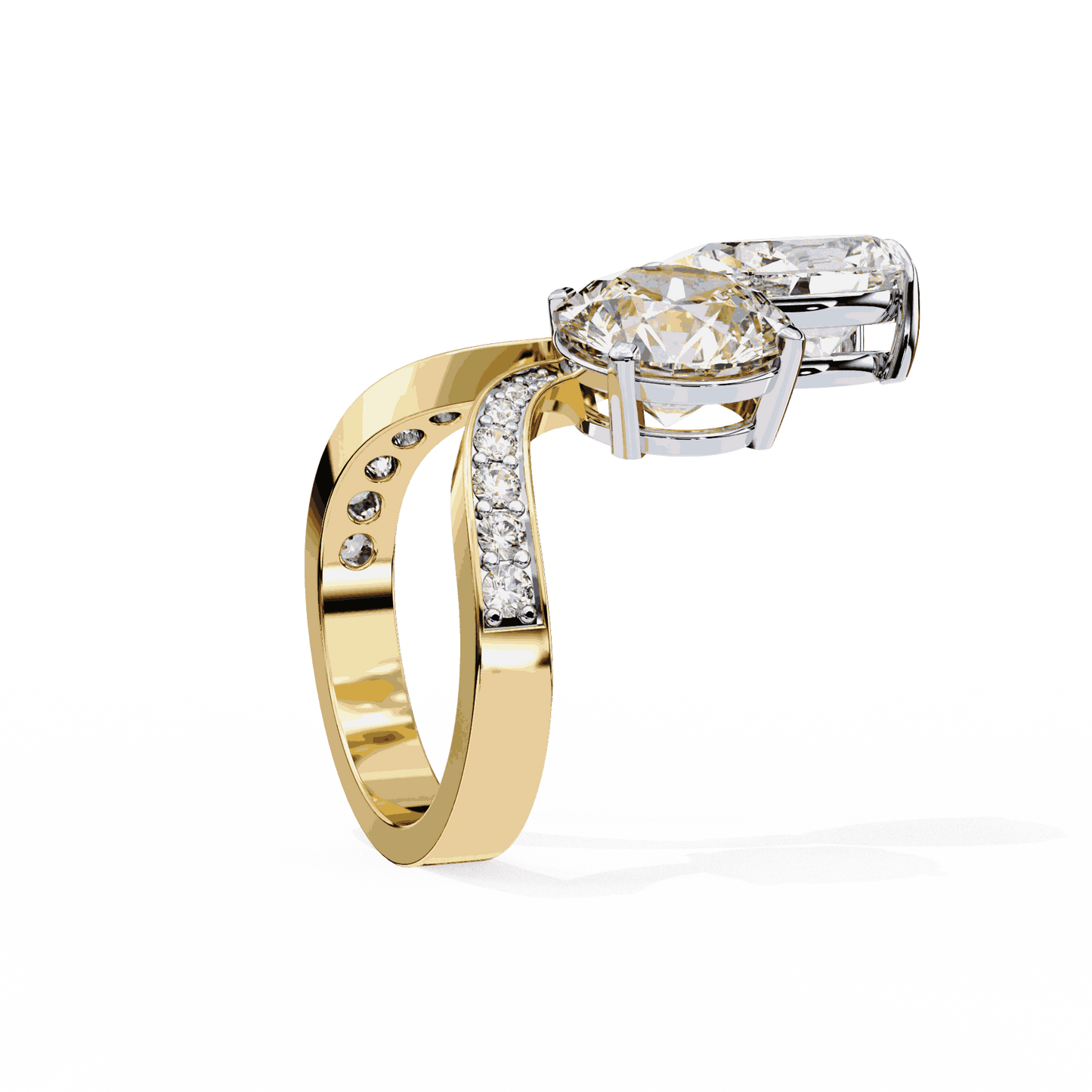 Pear and Round Cut Lab Grown Diamond Toi et Moi Engagement Ring with Bypass Accent Band