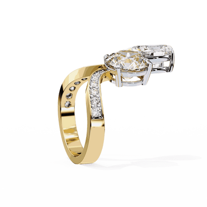 Pear and Round Cut Lab Grown Diamond Toi et Moi Engagement Ring with Bypass Accent Band