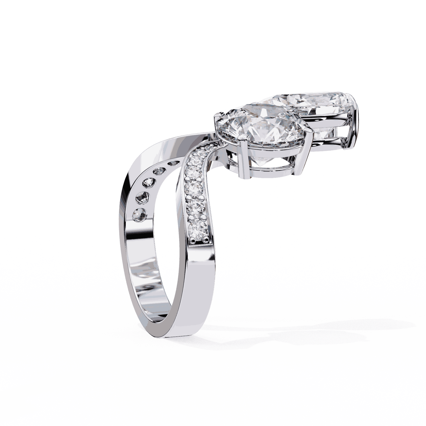 Pear and Round Cut Lab Grown Diamond Toi et Moi Engagement Ring with Bypass Accent Band