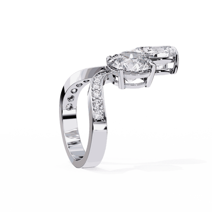 Pear and Round Cut Lab Grown Diamond Toi et Moi Engagement Ring with Bypass Accent Band