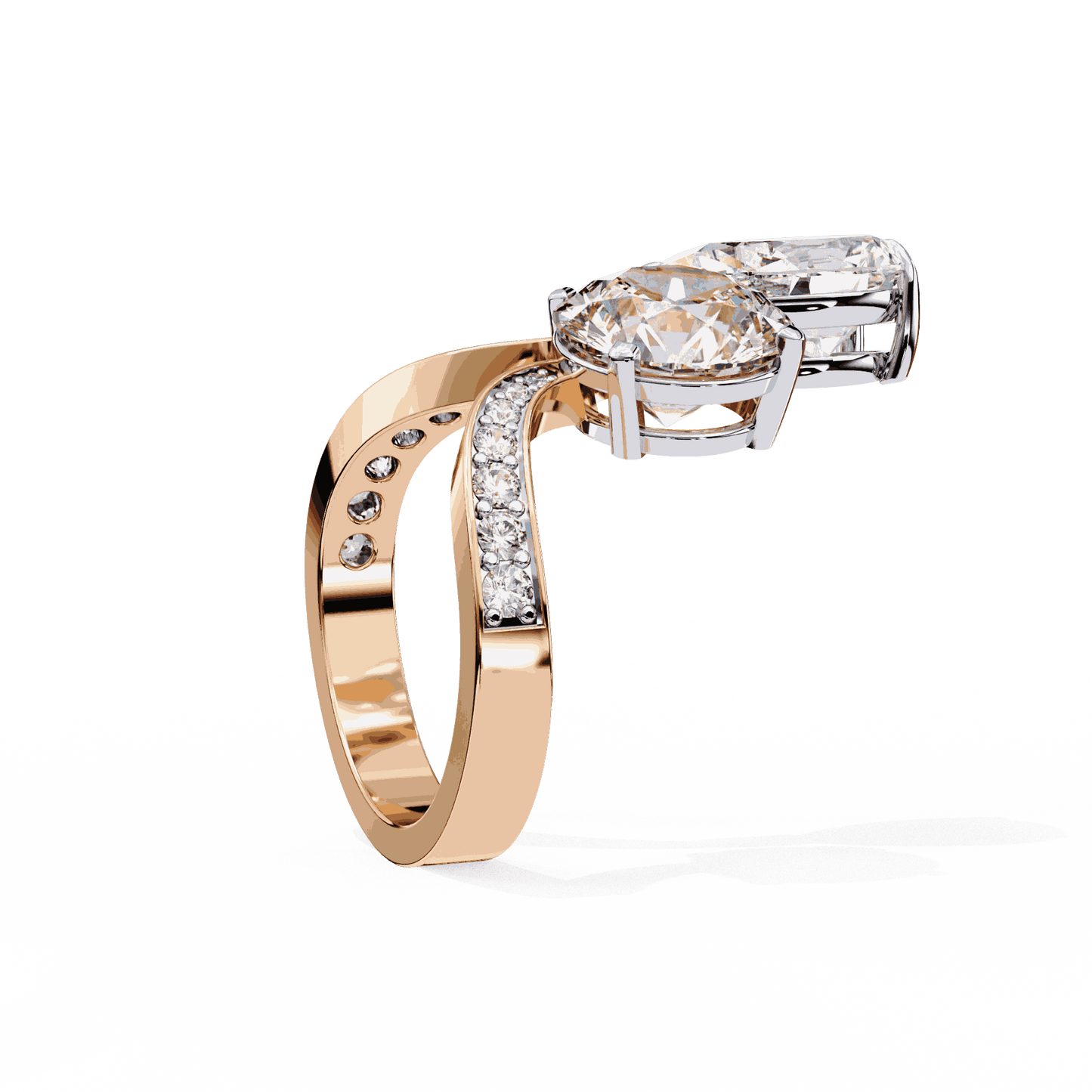 Pear and Round Cut Lab Grown Diamond Toi et Moi Engagement Ring with Bypass Accent Band
