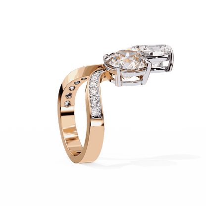 Pear and Round Cut Lab Grown Diamond Toi et Moi Engagement Ring with Bypass Accent Band