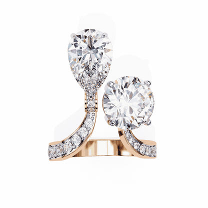 Pear and Round Cut Lab Grown Diamond Toi et Moi Engagement Ring with Bypass Accent Band