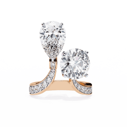Pear and Round Cut Lab Grown Diamond Toi et Moi Engagement Ring with Bypass Accent Band
