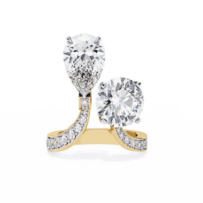 Pear and Round Cut Lab Grown Diamond Toi et Moi Engagement Ring with Bypass Accent Band