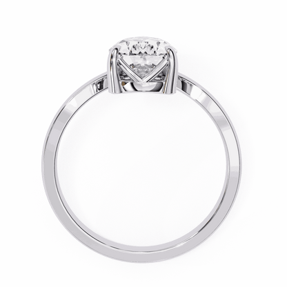 Pear Cut Lab Grown Diamond Side Stone Engagement Ring with Marquise and Round Crown Accent
