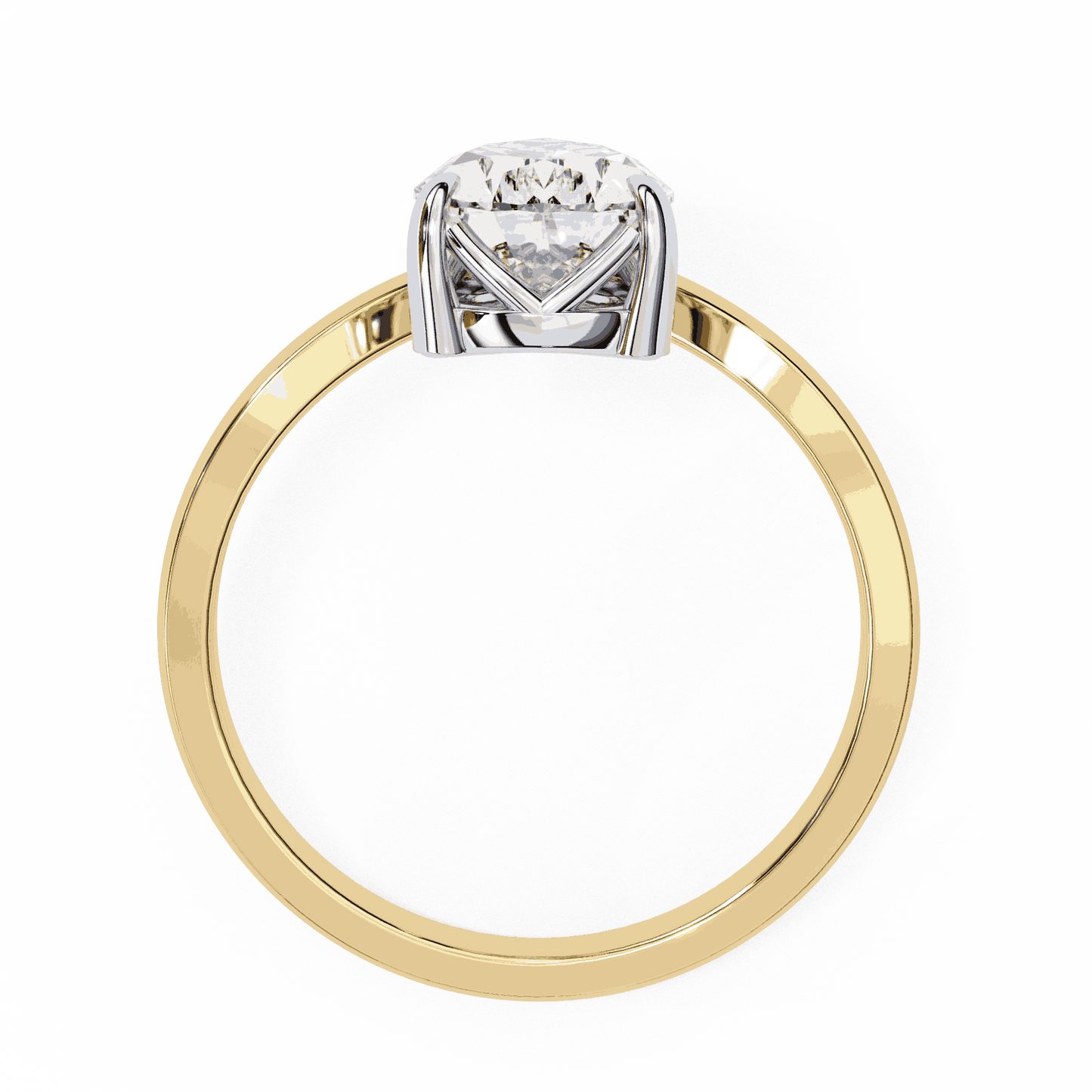 Pear Cut Lab Grown Diamond Side Stone Engagement Ring with Marquise and Round Crown Accent