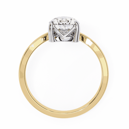Pear Cut Lab Grown Diamond Side Stone Engagement Ring with Marquise and Round Crown Accent