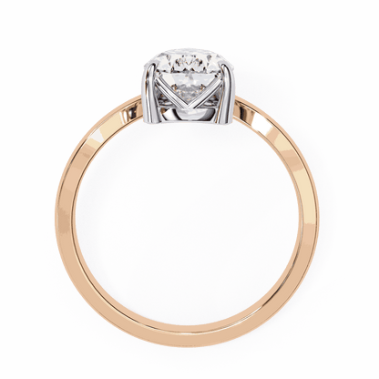 Pear Cut Lab Grown Diamond Side Stone Engagement Ring with Marquise and Round Crown Accent