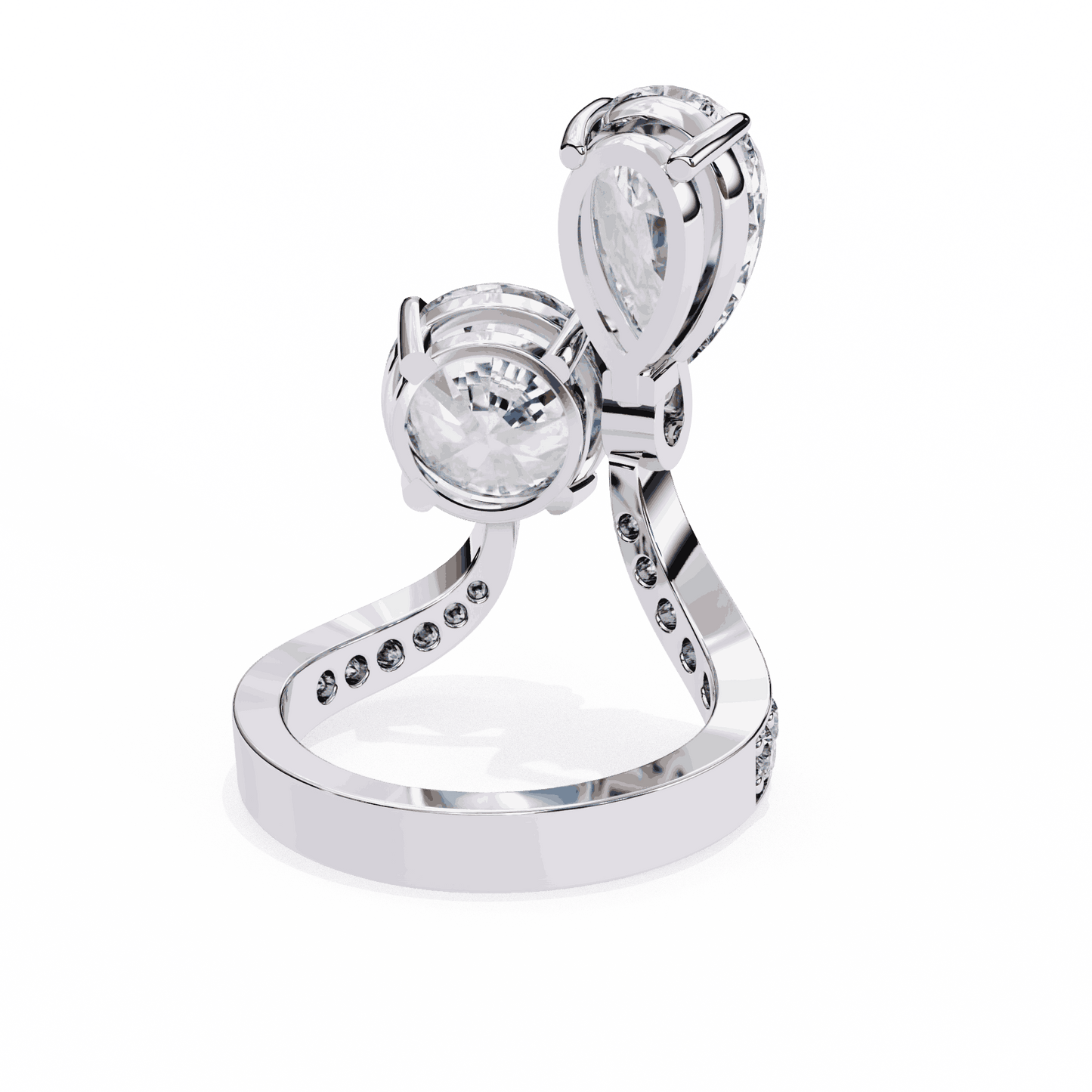 Pear and Round Cut Lab Grown Diamond Toi et Moi Engagement Ring with Bypass Accent Band