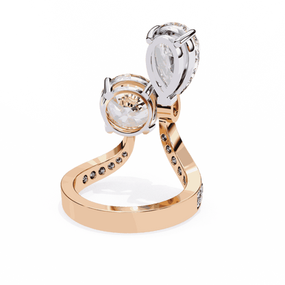 Pear and Round Cut Lab Grown Diamond Toi et Moi Engagement Ring with Bypass Accent Band