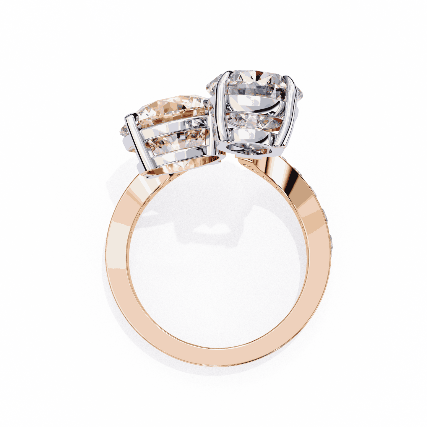 Pear and Round Cut Lab Grown Diamond Toi et Moi Engagement Ring with Bypass Accent Band