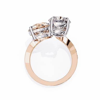 Pear and Round Cut Lab Grown Diamond Toi et Moi Engagement Ring with Bypass Accent Band