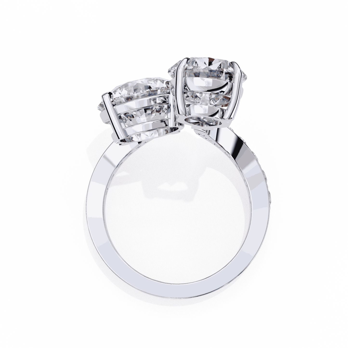 Pear and Round Cut Lab Grown Diamond Toi et Moi Engagement Ring with Bypass Accent Band