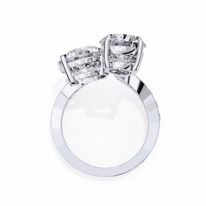 Pear and Round Cut Lab Grown Diamond Toi et Moi Engagement Ring with Bypass Accent Band