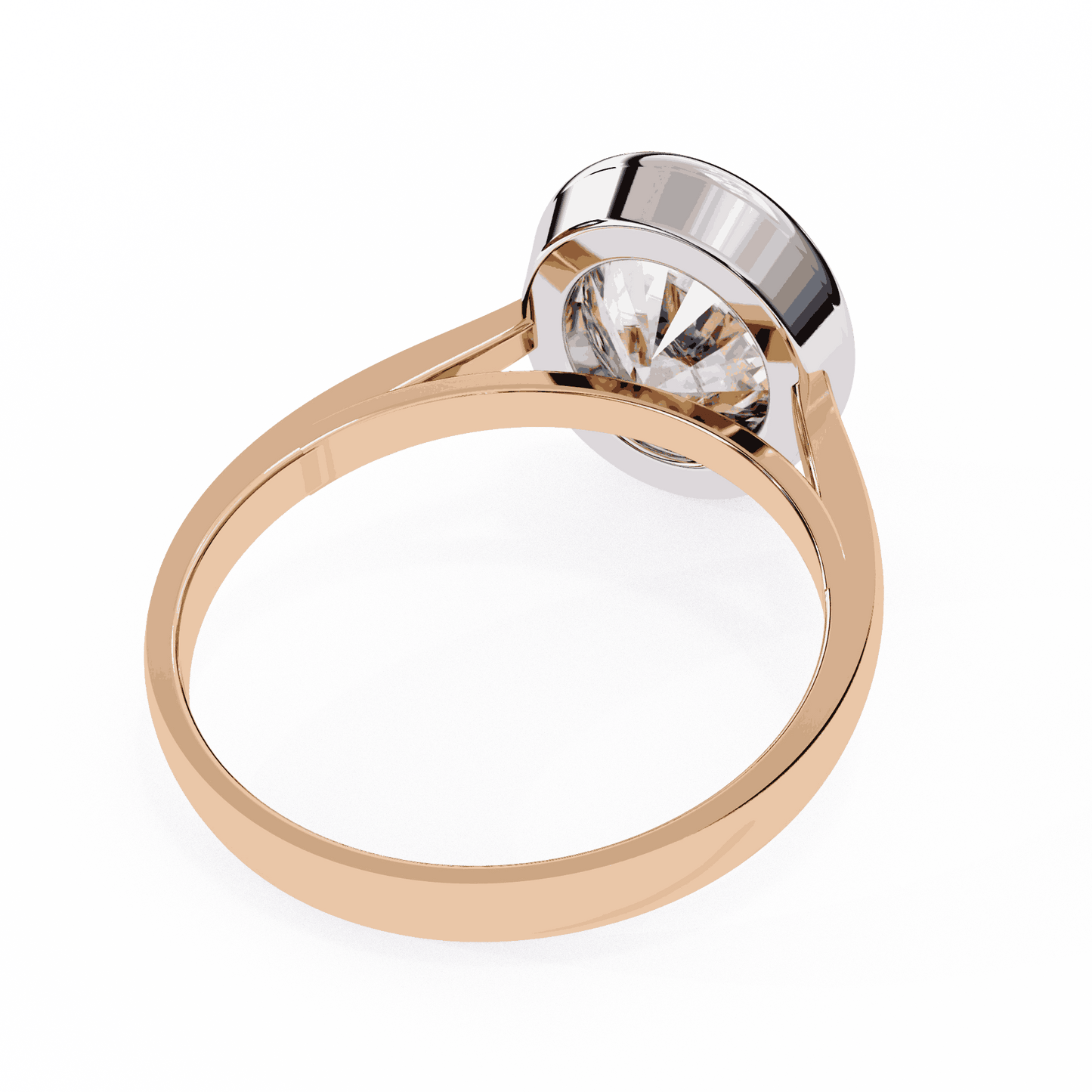 Oval Cut Lab Grown Diamond Bezel Engagement Ring with Plain Tapered Band