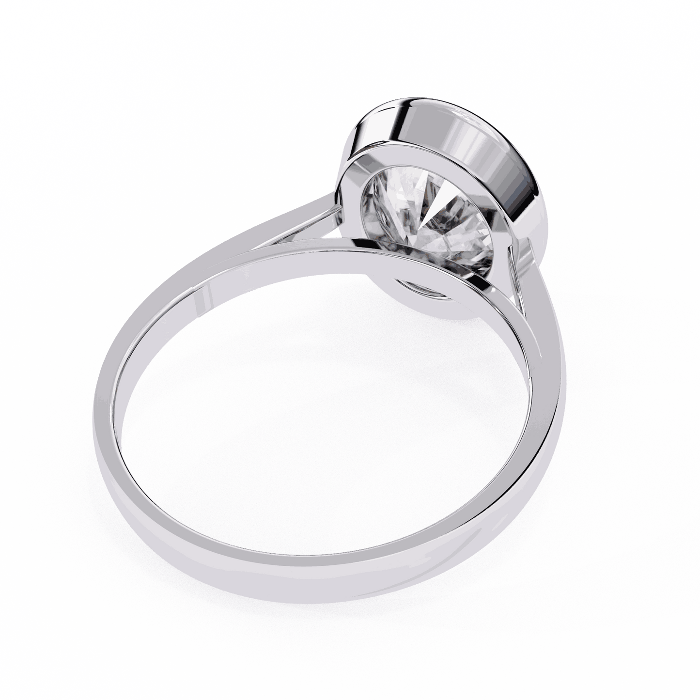 Oval Cut Lab Grown Diamond Bezel Engagement Ring with Plain Tapered Band