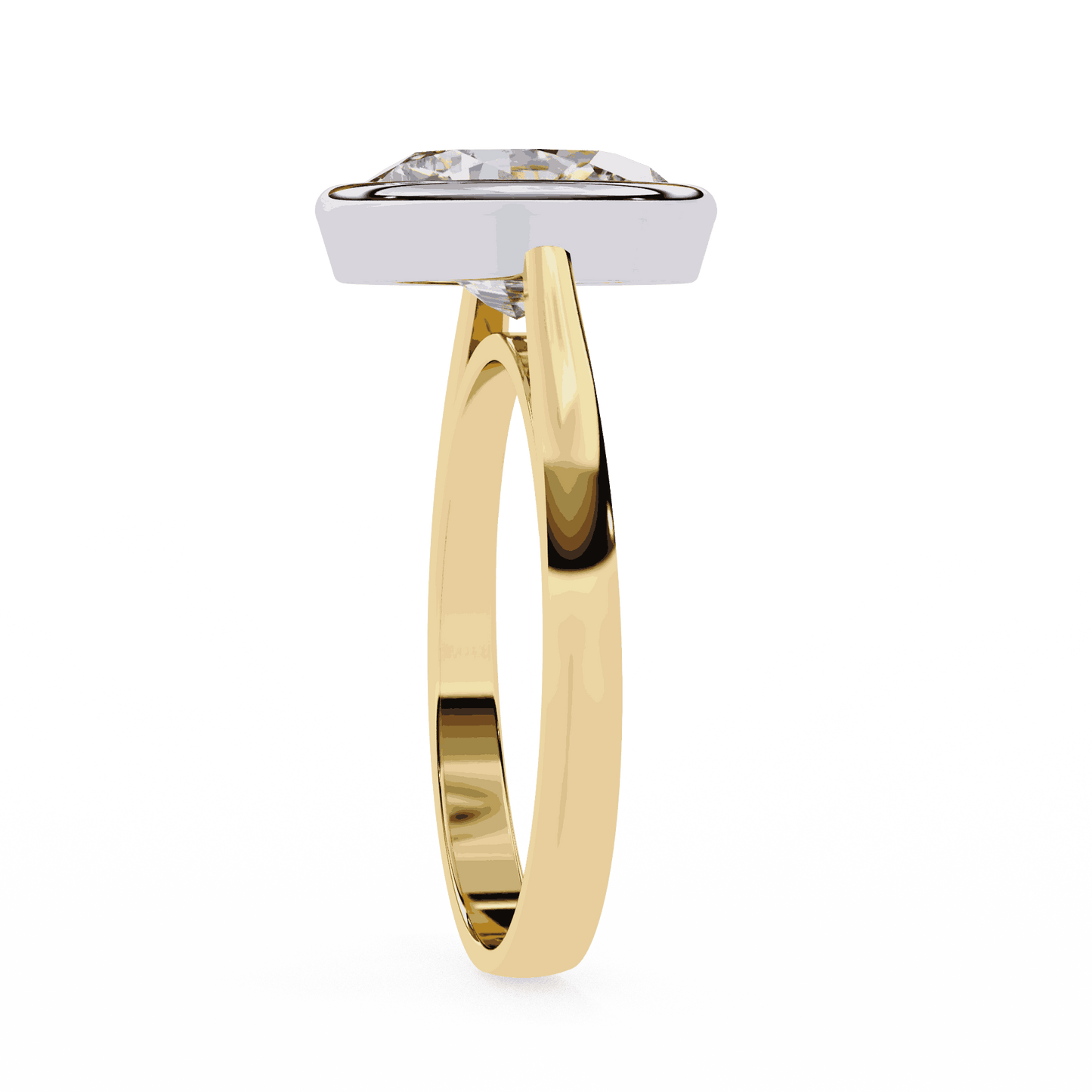 Oval Cut Lab Grown Diamond Bezel Engagement Ring with Plain Tapered Band
