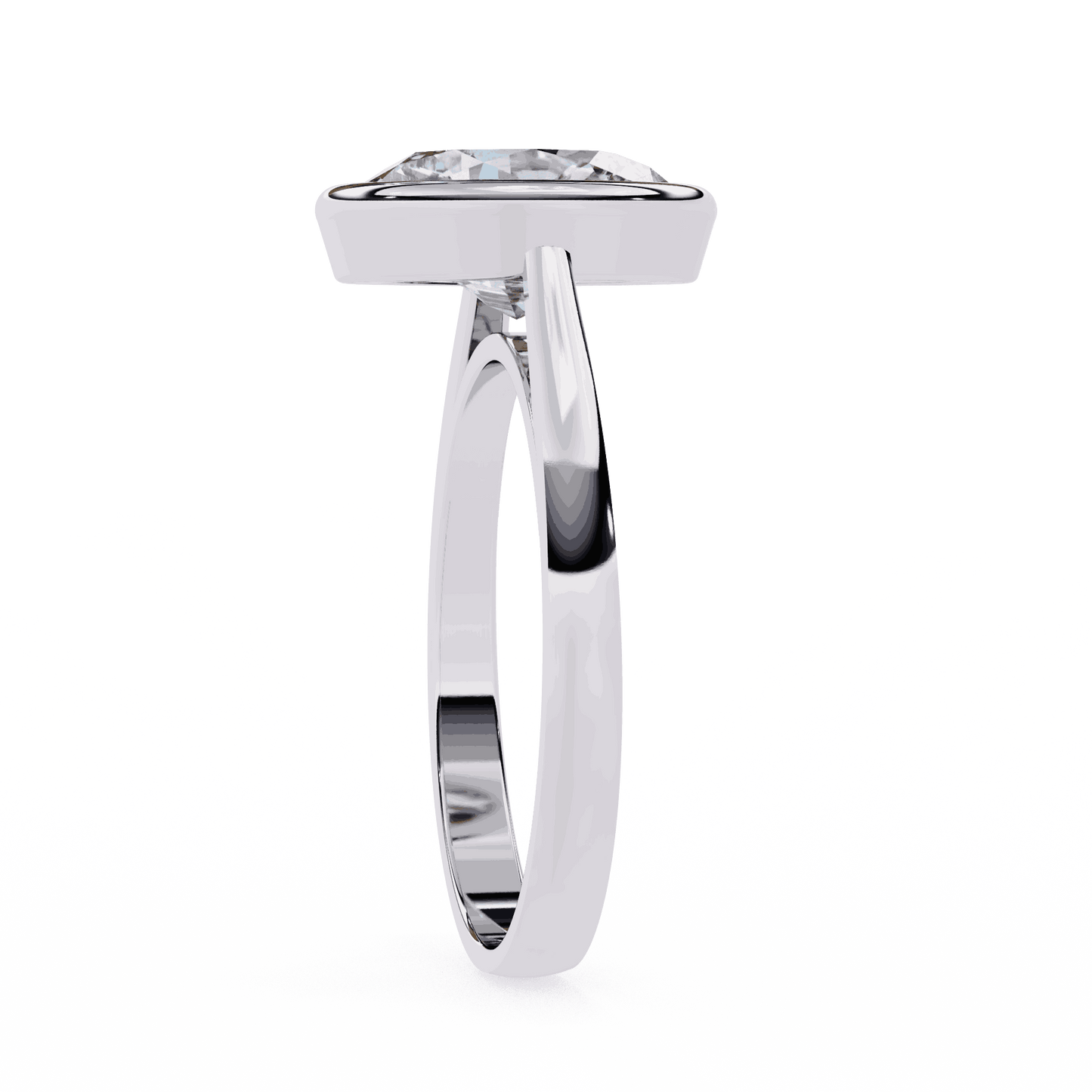 Oval Cut Lab Grown Diamond Bezel Engagement Ring with Plain Tapered Band