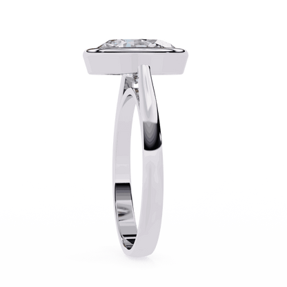 Oval Cut Lab Grown Diamond Bezel Engagement Ring with Plain Tapered Band