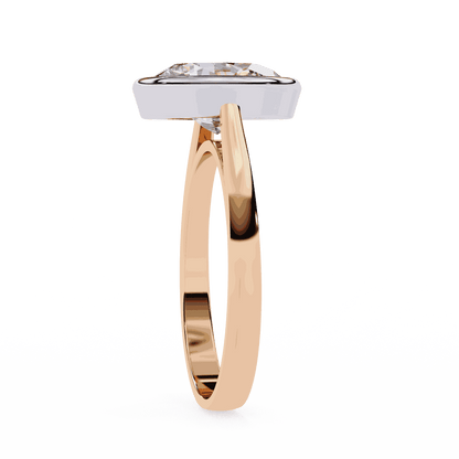 Oval Cut Lab Grown Diamond Bezel Engagement Ring with Plain Tapered Band