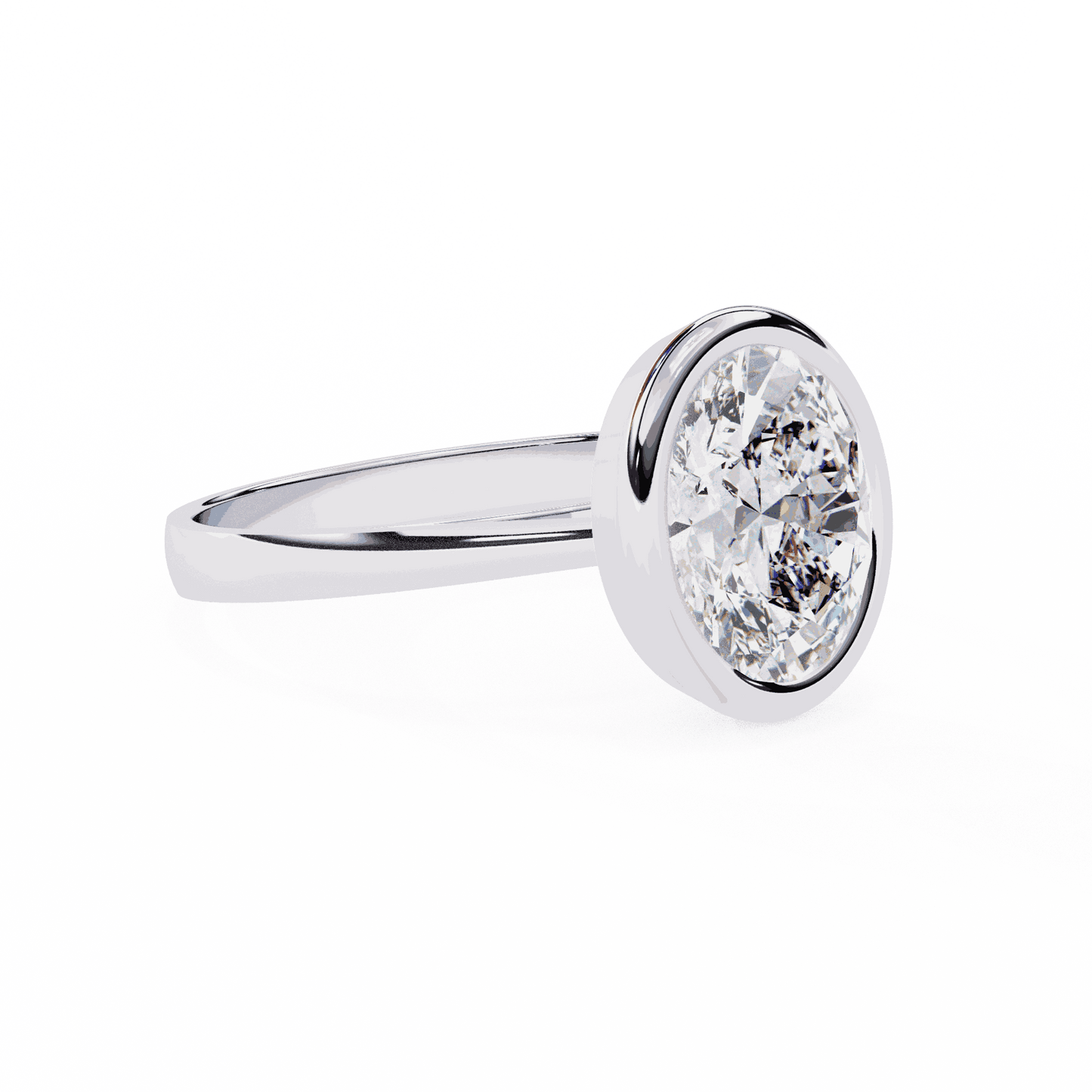 Oval Cut Lab Grown Diamond Bezel Engagement Ring with Plain Tapered Band