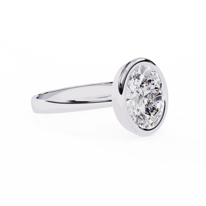 Oval Cut Lab Grown Diamond Bezel Engagement Ring with Plain Tapered Band