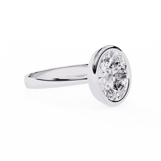 Oval Cut Lab Grown Diamond Bezel Engagement Ring with Plain Tapered Band
