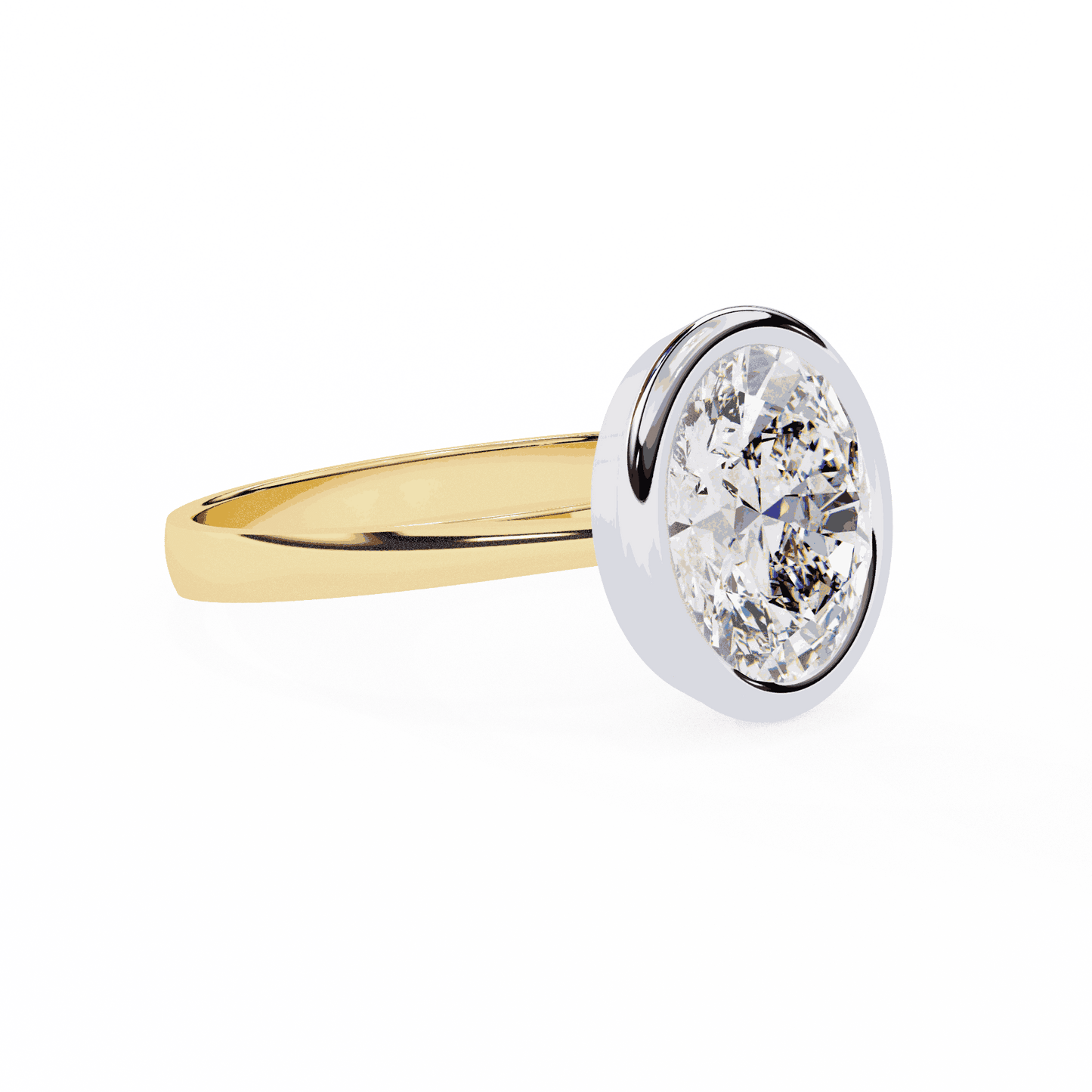 Oval Cut Lab Grown Diamond Bezel Engagement Ring with Plain Tapered Band