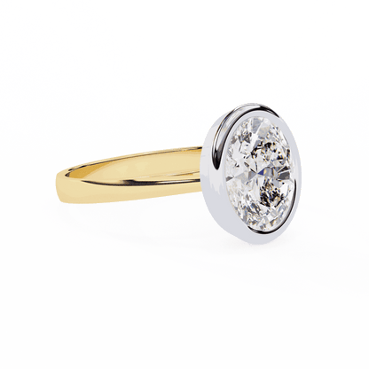Oval Cut Lab Grown Diamond Bezel Engagement Ring with Plain Tapered Band