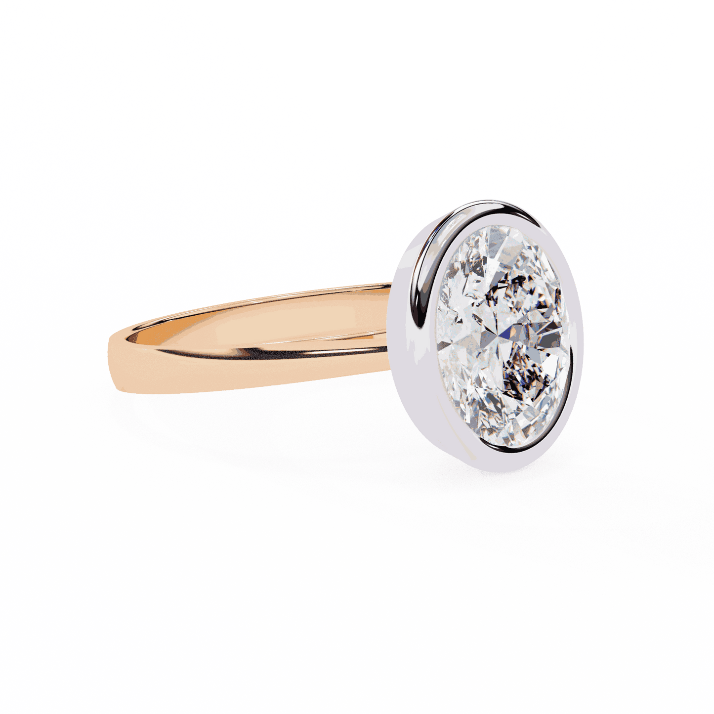 Oval Cut Lab Grown Diamond Bezel Engagement Ring with Plain Tapered Band
