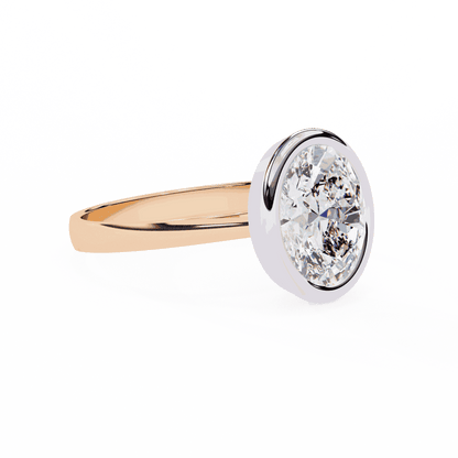 Oval Cut Lab Grown Diamond Bezel Engagement Ring with Plain Tapered Band