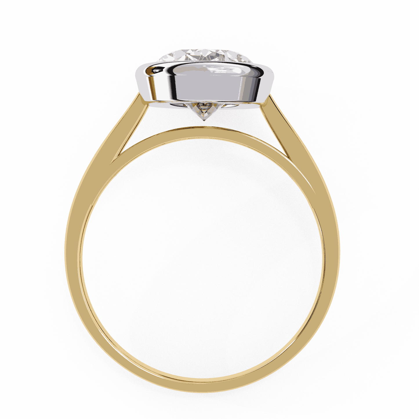 Oval Cut Lab Grown Diamond Bezel Engagement Ring with Plain Tapered Band