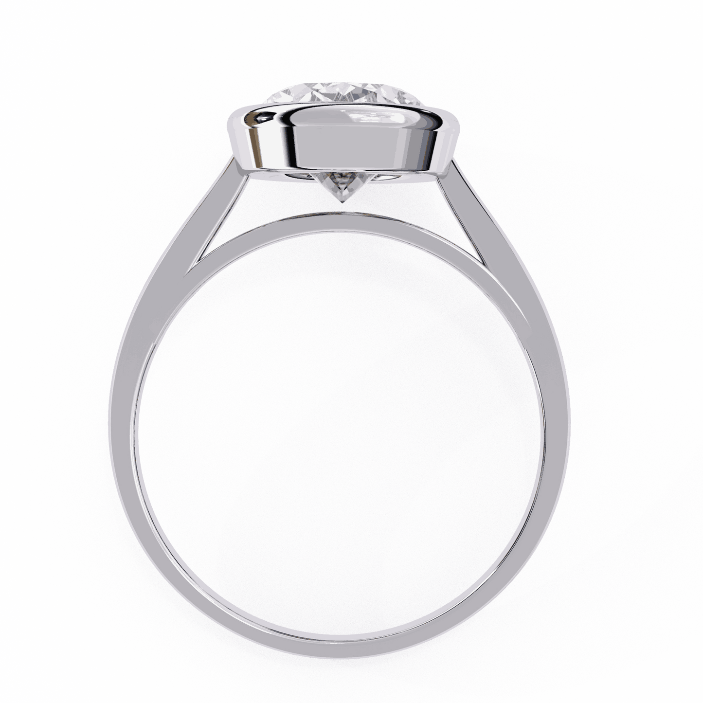 Oval Cut Lab Grown Diamond Bezel Engagement Ring with Plain Tapered Band