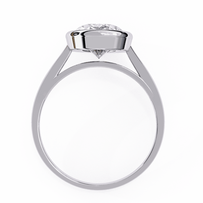 Oval Cut Lab Grown Diamond Bezel Engagement Ring with Plain Tapered Band