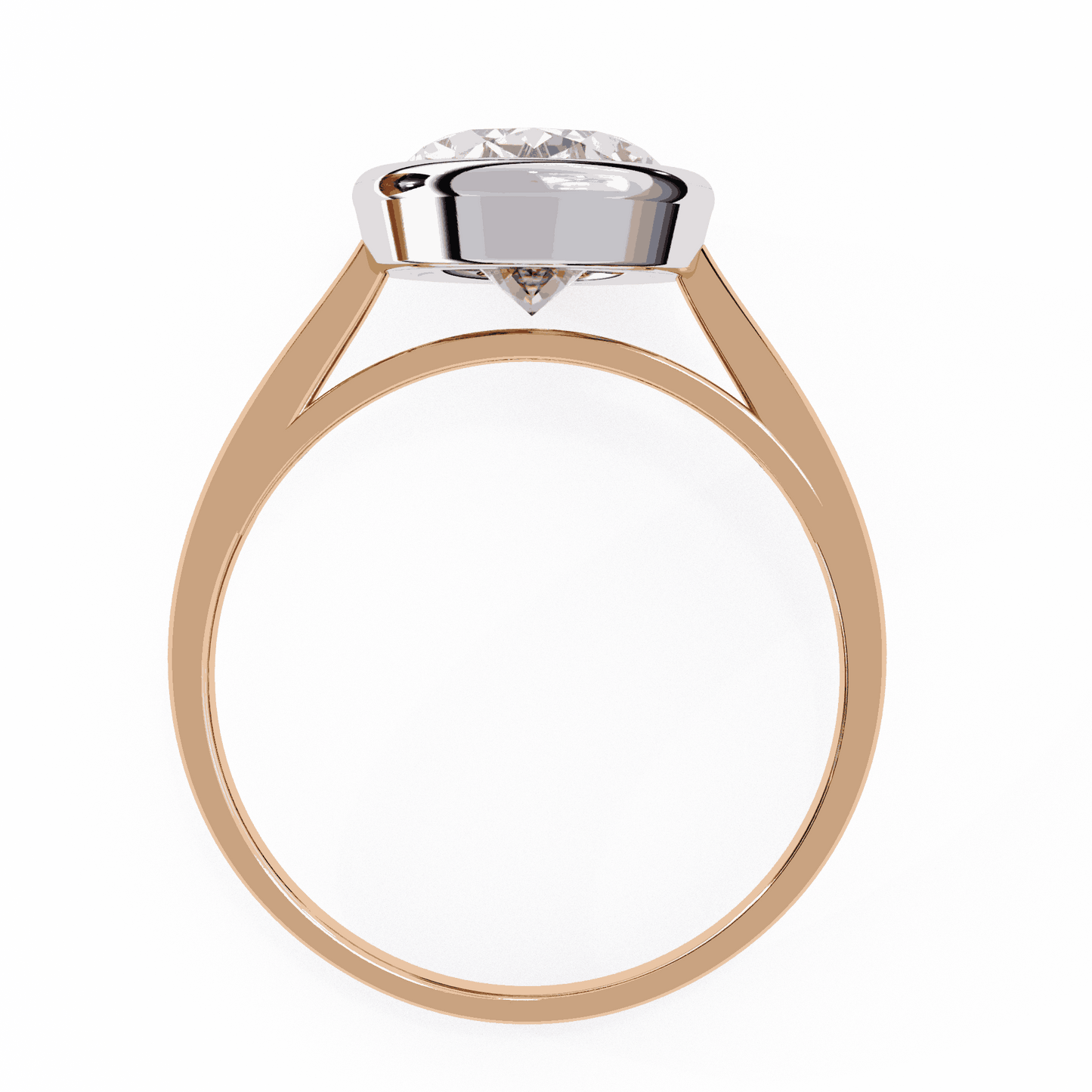 Oval Cut Lab Grown Diamond Bezel Engagement Ring with Plain Tapered Band