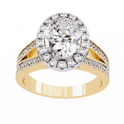 Oval Cut Lab Grown Diamond Halo Engagement Ring with Split Shank Double Pave Band