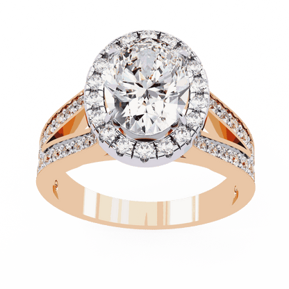Oval Cut Lab Grown Diamond Halo Engagement Ring with Split Shank Double Pave Band