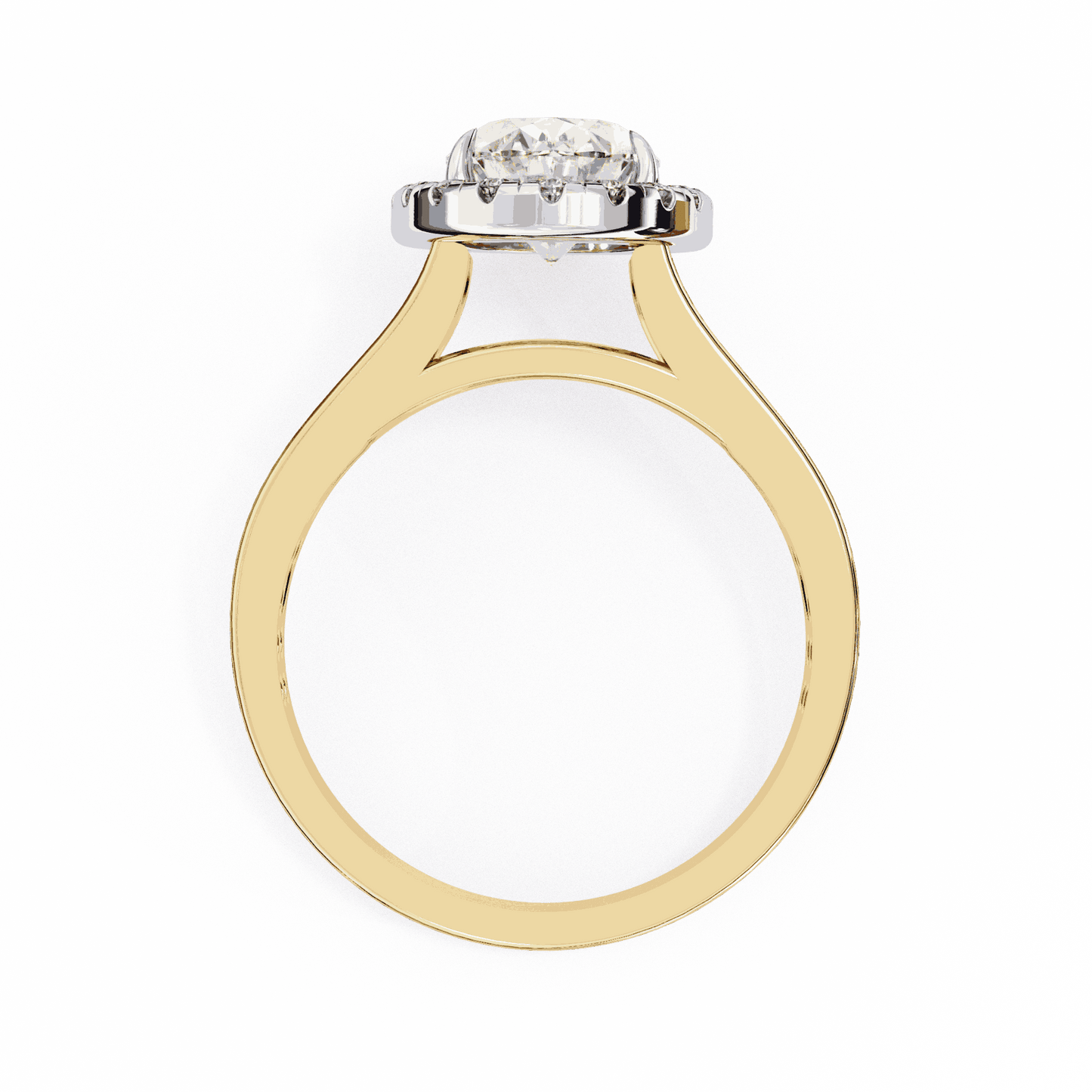Oval Cut Lab Grown Diamond Halo Engagement Ring with Split Shank Double Pave Band