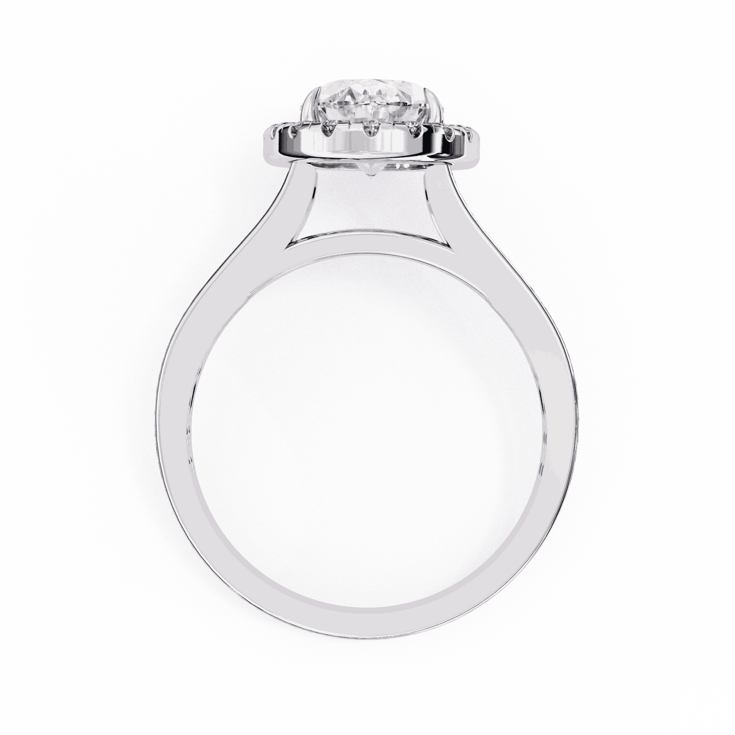 Oval Cut Lab Grown Diamond Halo Engagement Ring with Split Shank Double Pave Band