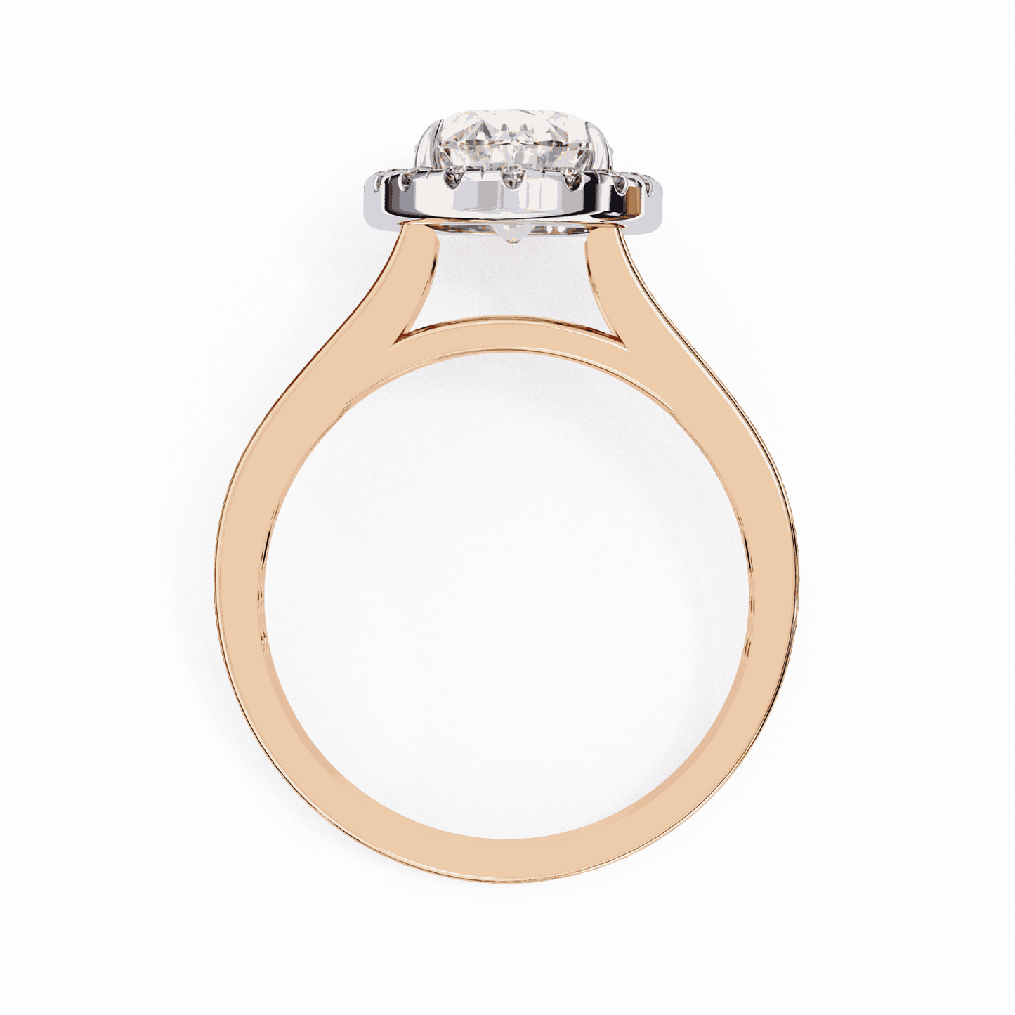 Oval Cut Lab Grown Diamond Halo Engagement Ring with Split Shank Double Pave Band