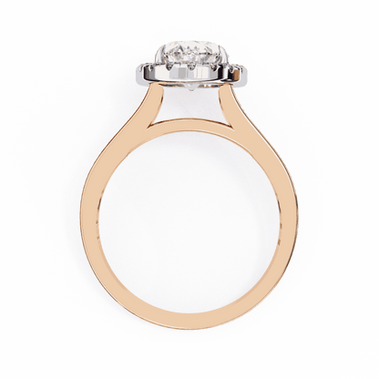Oval Cut Lab Grown Diamond Halo Engagement Ring with Split Shank Double Pave Band