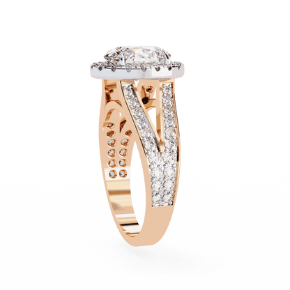 Oval Cut Lab Grown Diamond Halo Engagement Ring with Split Shank Double Pave Band