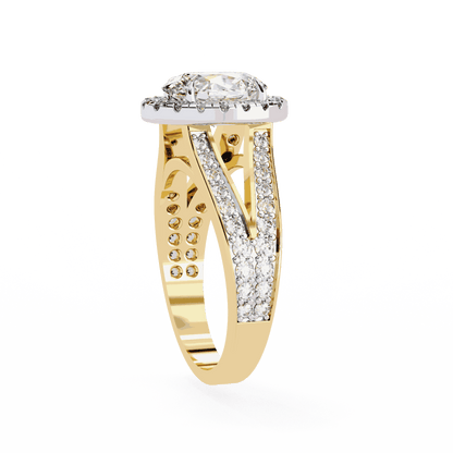 Oval Cut Lab Grown Diamond Halo Engagement Ring with Split Shank Double Pave Band