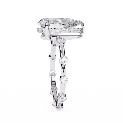 Pear Cut Lab Grown Diamond Solitaire Engagement Ring with Hidden Halo and Spaced Station Band