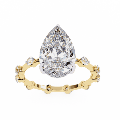 Pear Cut Lab Grown Diamond Solitaire Engagement Ring with Hidden Halo and Spaced Station Band