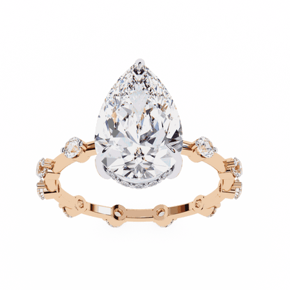Pear Cut Lab Grown Diamond Solitaire Engagement Ring with Hidden Halo and Spaced Station Band