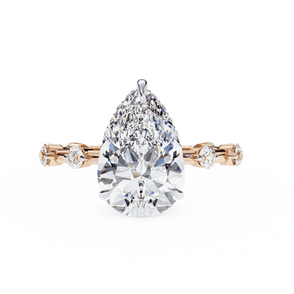 Pear Cut Lab Grown Diamond Solitaire Engagement Ring with Hidden Halo and Spaced Station Band