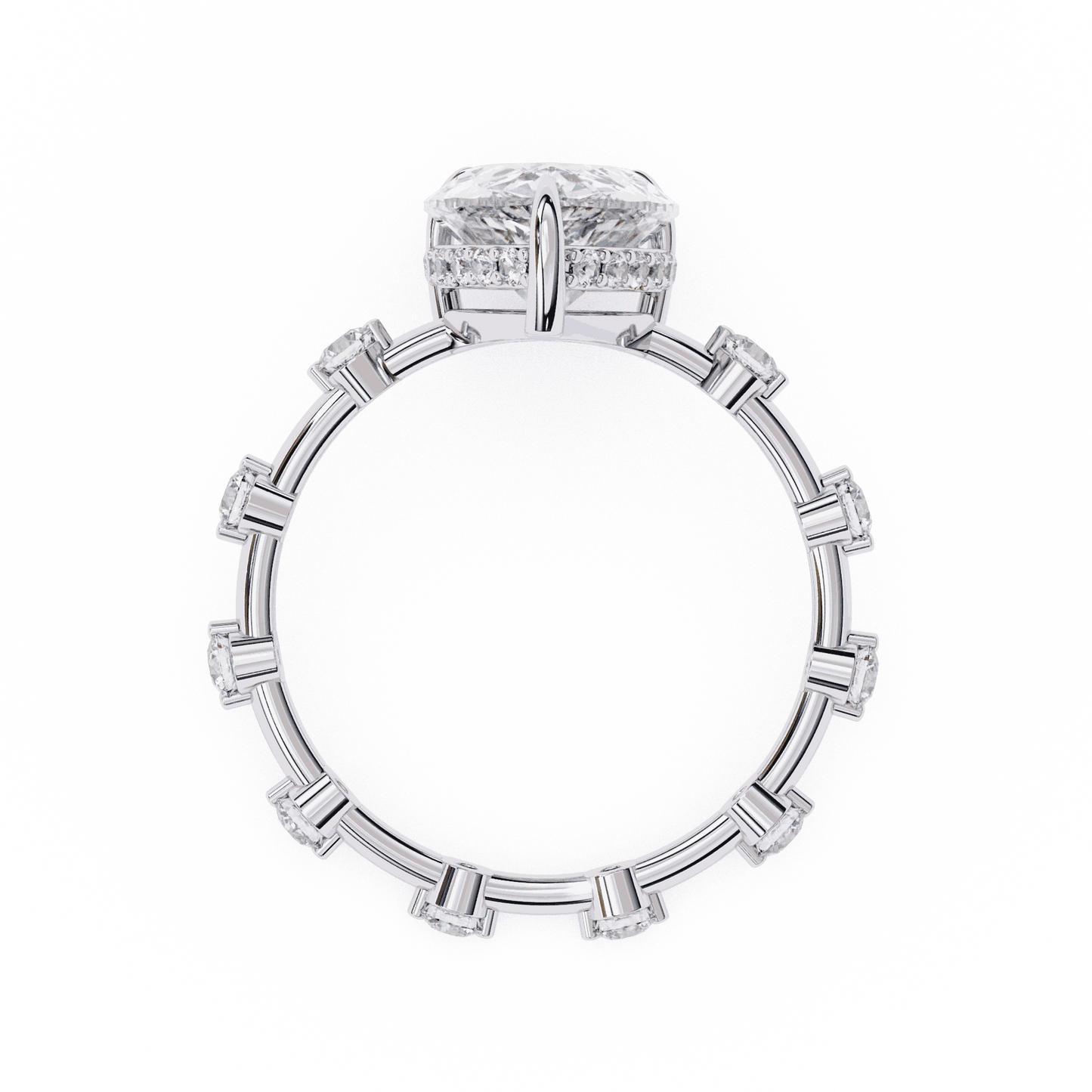 Pear Cut Lab Grown Diamond Solitaire Engagement Ring with Hidden Halo and Spaced Station Band